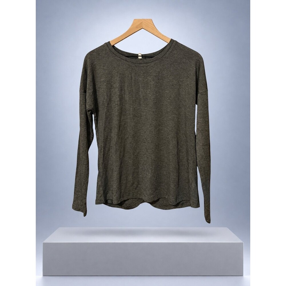Womens Open Back Long Sleeve Yoga Activewear Top Gray Cutout Cut Out Stretch